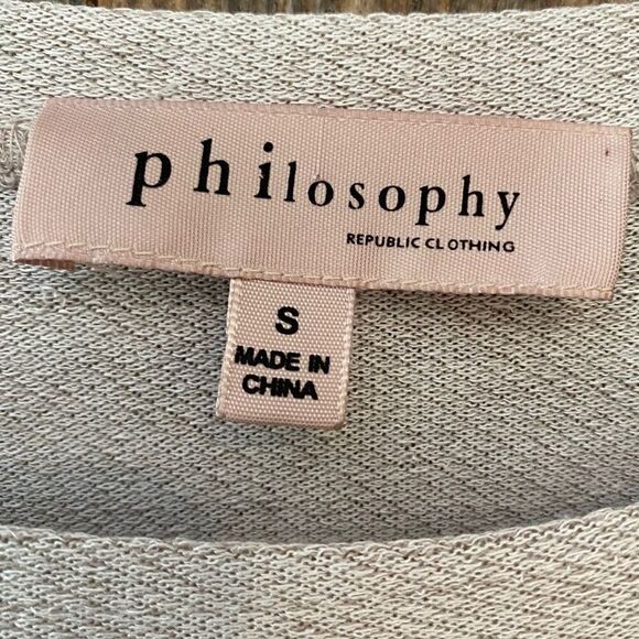 Philosophy S Tan Lace Shoulder Sleeves Casual Weekend Sweatshirt - Picture 10 of 13